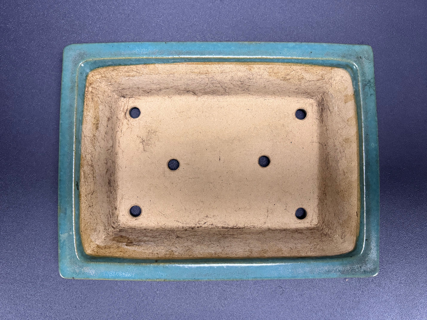 REIHO (Kataoka Katsushi, 片岡勝志) "爪描き" - 常滑– 38.5cm Rectangular Bonsai Pot | Cobalt Blue Glaze