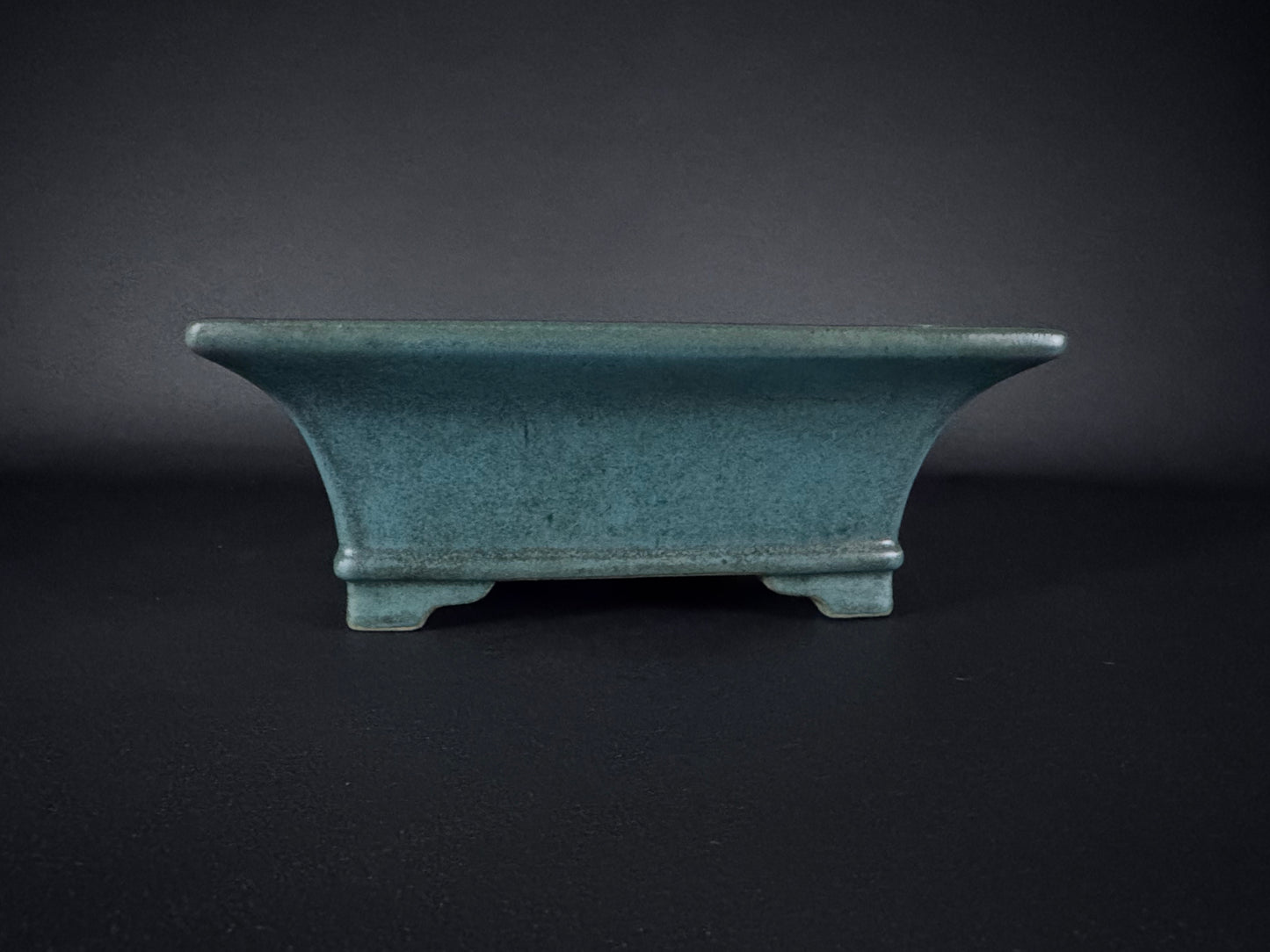 REIHO (Kataoka Katsushi, 片岡勝志) "爪描き" - 常滑– 38.5cm Rectangular Bonsai Pot | Cobalt Blue Glaze