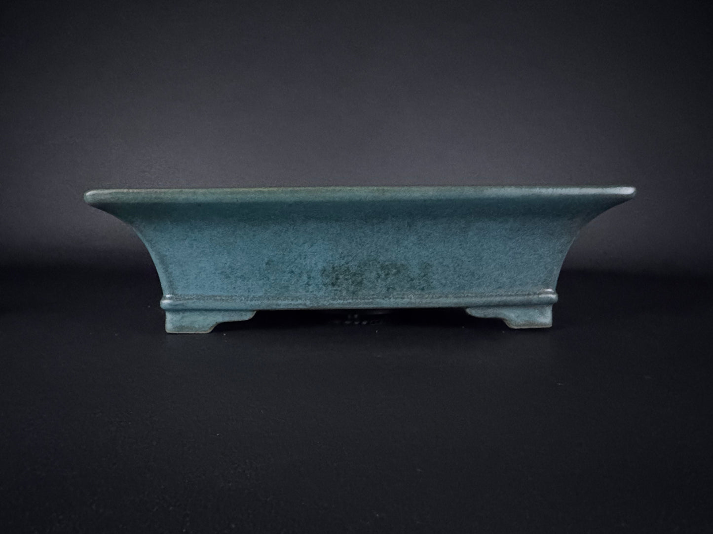 REIHO (Kataoka Katsushi, 片岡勝志) "爪描き" - 常滑– 38.5cm Rectangular Bonsai Pot | Cobalt Blue Glaze