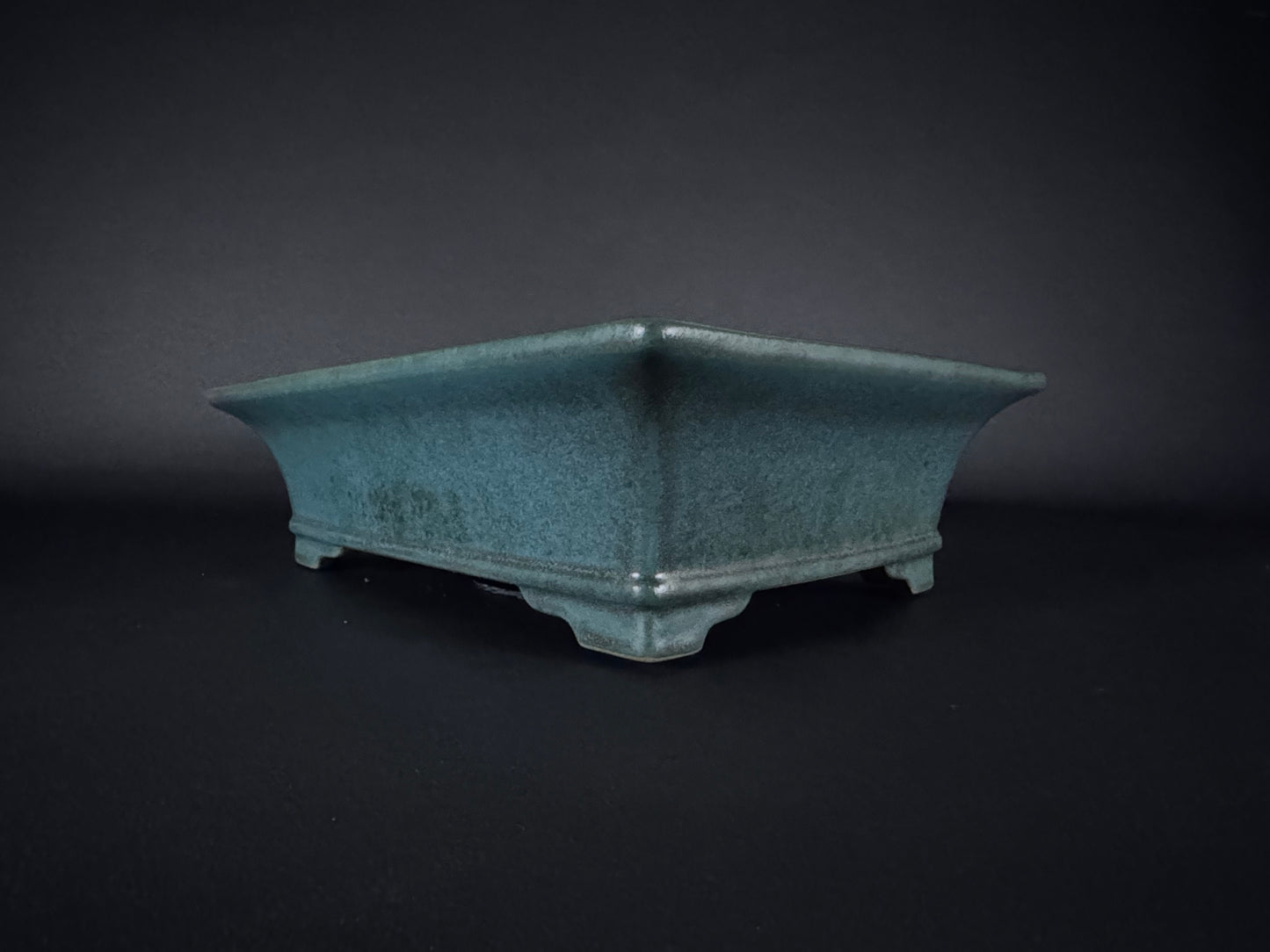 REIHO (Kataoka Katsushi, 片岡勝志) "爪描き" - 常滑– 38.5cm Rectangular Bonsai Pot | Cobalt Blue Glaze