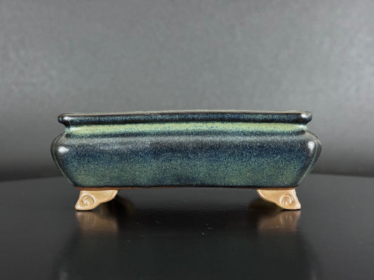 Tosui (東水) – Seto-yaki (瀬戸焼) – 14.4cm Rectangular Bag-Form Glazed Bonsai Pot（長方袋式・海鼠釉鉢）