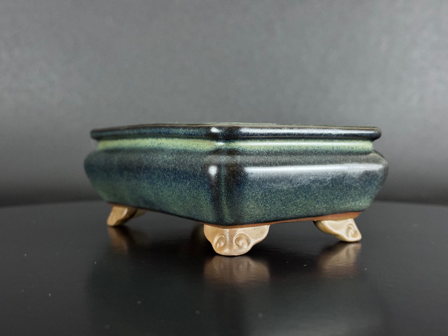 Tosui (東水) – Seto-yaki (瀬戸焼) – 14.4cm Rectangular Bag-Form Glazed Bonsai Pot（長方袋式・海鼠釉鉢）