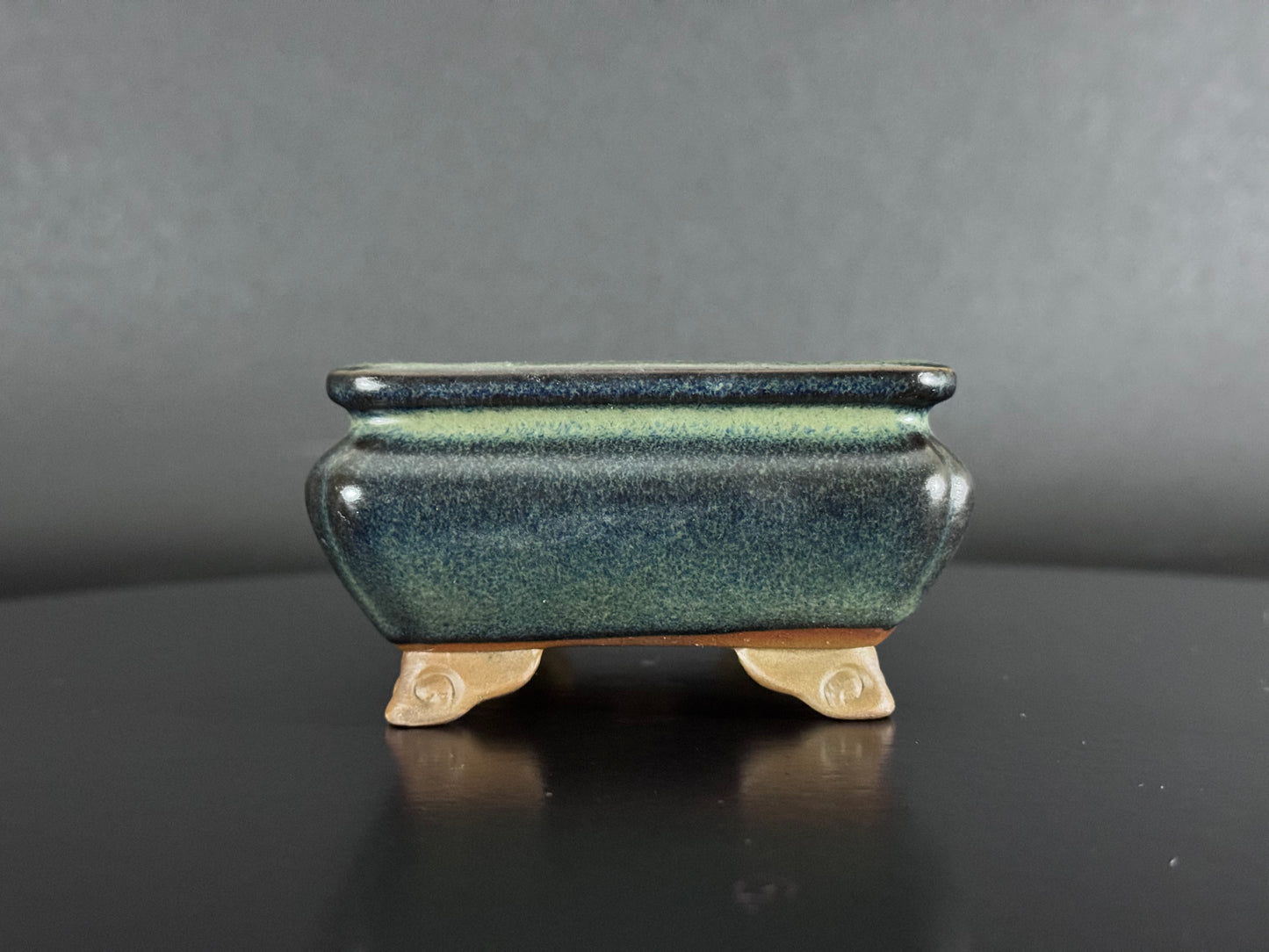 Tosui (東水) – Seto-yaki (瀬戸焼) – 14.4cm Rectangular Bag-Form Glazed Bonsai Pot（長方袋式・海鼠釉鉢）
