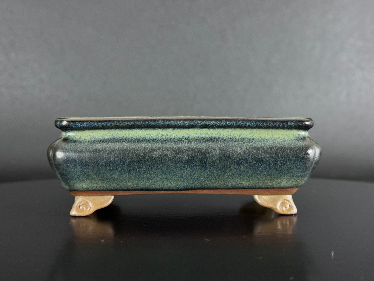 Tosui (東水) – Seto-yaki (瀬戸焼) – 14.4cm Rectangular Bag-Form Glazed Bonsai Pot（長方袋式・海鼠釉鉢）