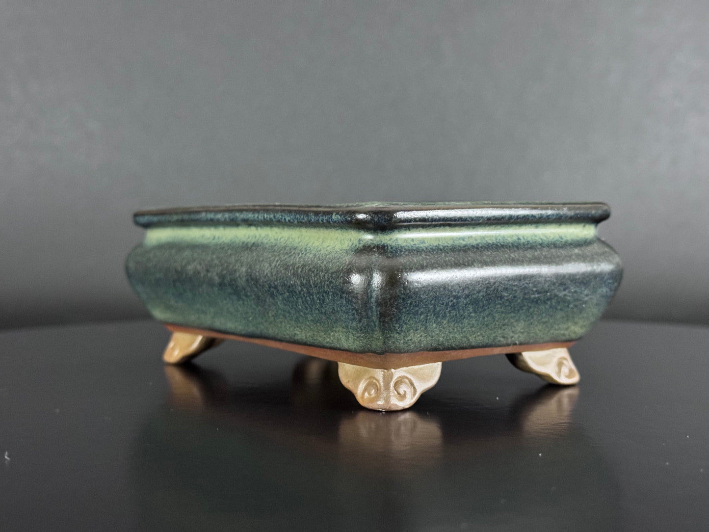 Tosui (東水) – Seto-yaki (瀬戸焼) – 14.4cm Rectangular Bag-Form Glazed Bonsai Pot（長方袋式・海鼠釉鉢）