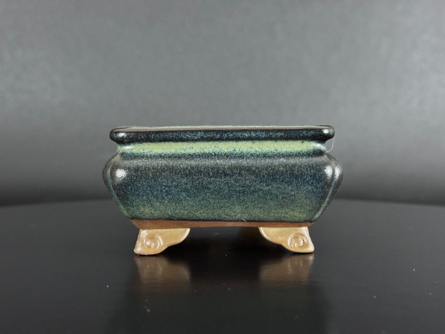 Tosui (東水) – Seto-yaki (瀬戸焼) – 14.4cm Rectangular Bag-Form Glazed Bonsai Pot（長方袋式・海鼠釉鉢）