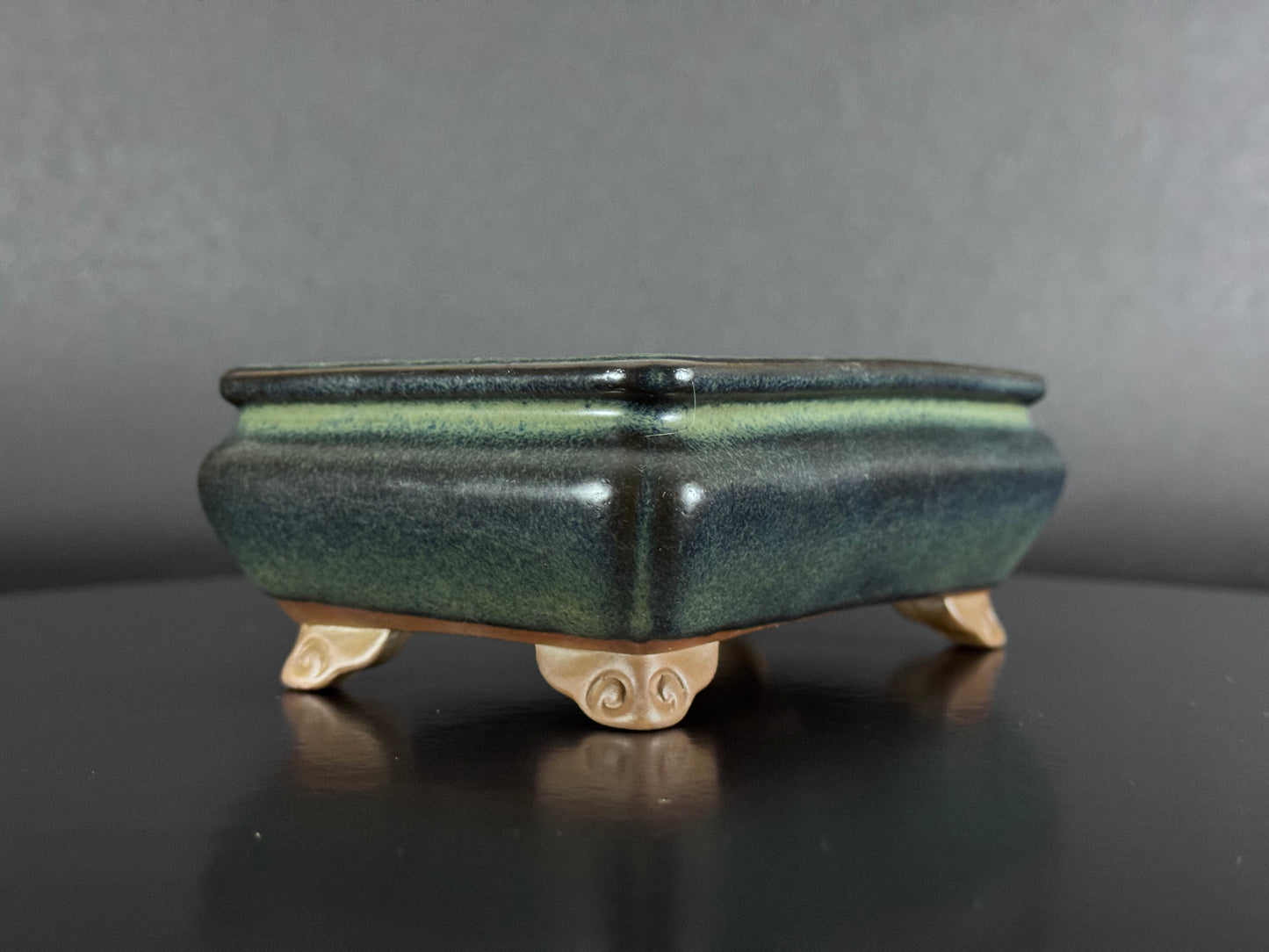 Tosui (東水) – Seto-yaki (瀬戸焼) – 14.4cm Rectangular Bag-Form Glazed Bonsai Pot（長方袋式・海鼠釉鉢）