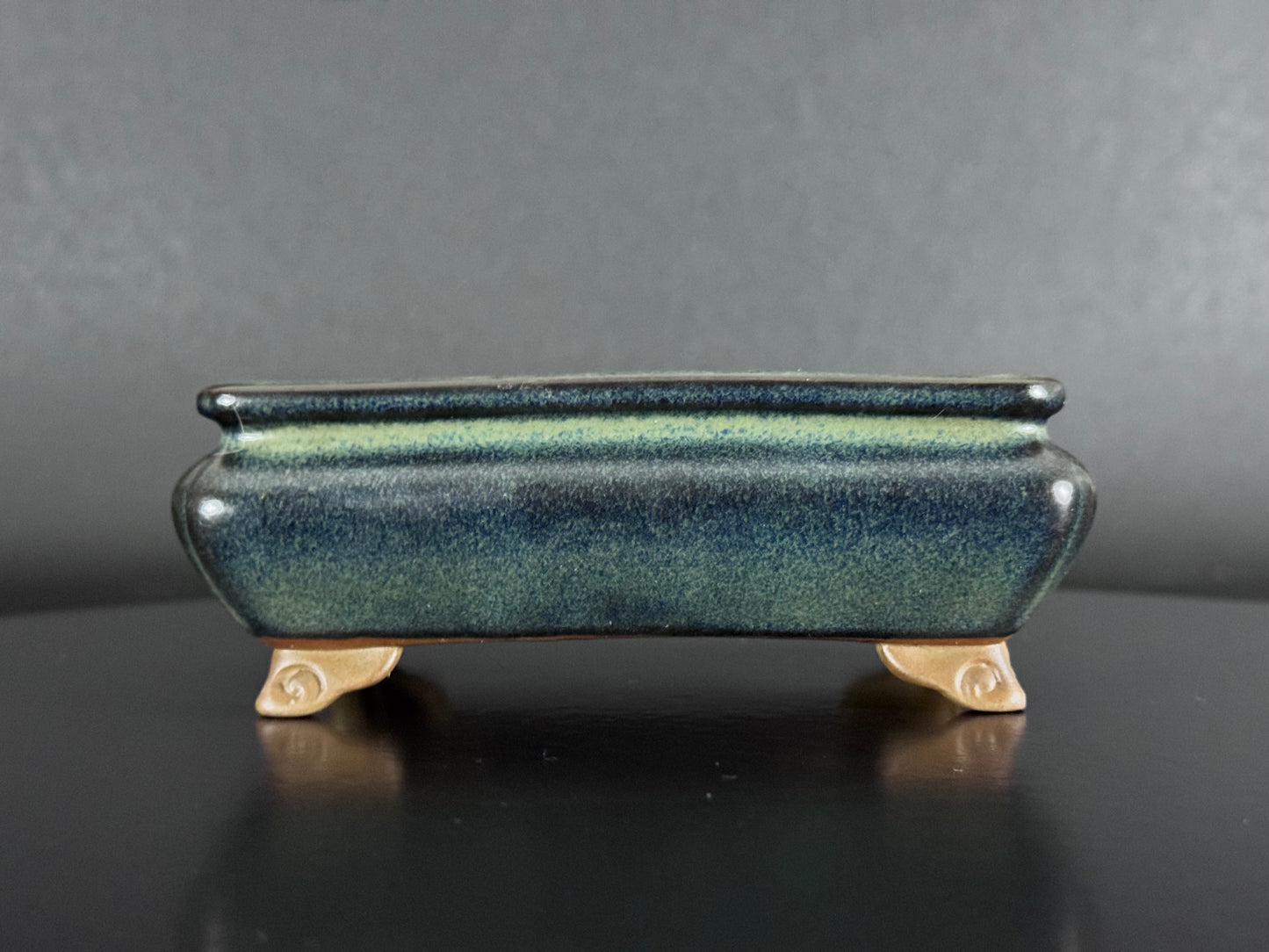 Tosui (東水) – Seto-yaki (瀬戸焼) – 14.4cm Rectangular Bag-Form Glazed Bonsai Pot（長方袋式・海鼠釉鉢）