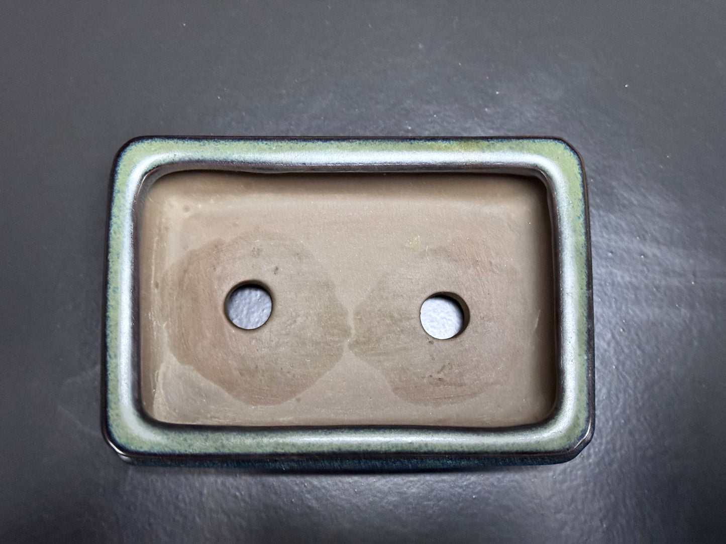 Tosui (東水) – Seto-yaki (瀬戸焼) – 14.4cm Rectangular Bag-Form Glazed Bonsai Pot（長方袋式・海鼠釉鉢）