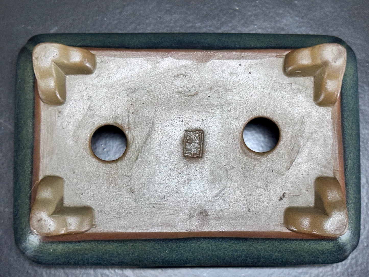 Tosui (東水) – Seto-yaki (瀬戸焼) – 14.4cm Rectangular Bag-Form Glazed Bonsai Pot（長方袋式・海鼠釉鉢）