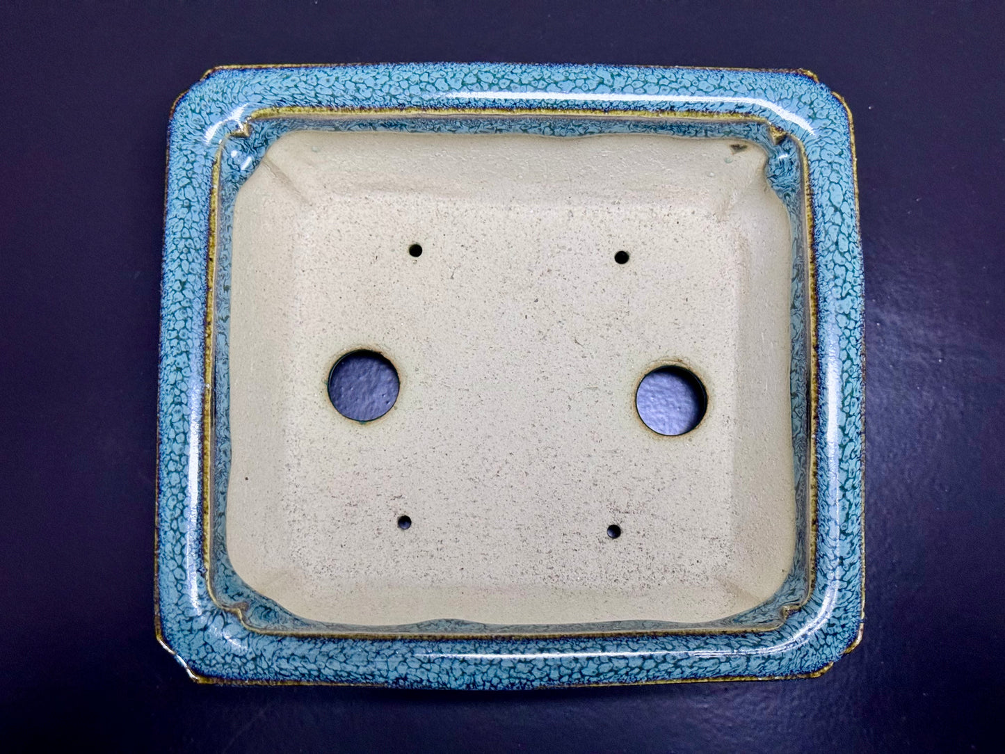 Fuka（風香）– Kiyoshi Koiwai（小岩井清）– Tokoname, Aichi（常滑市）– 15.5cm Rectangular Blue-Green Running Glazed Bonsai Pot（長方鉢・青緑瑠璃流れ釉