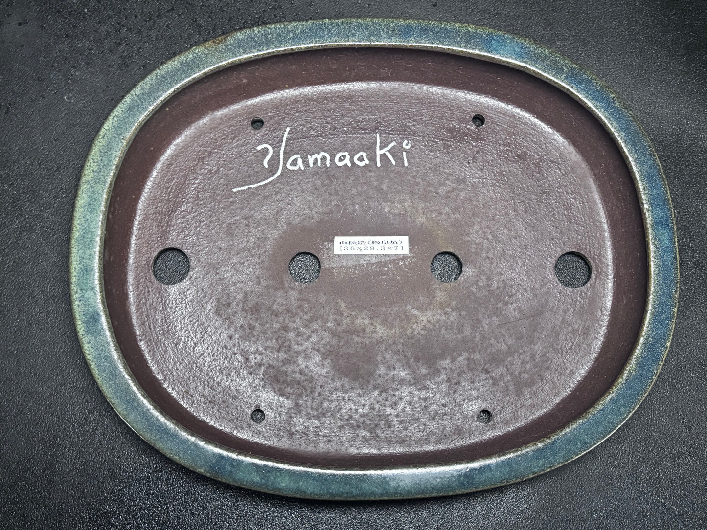YAMAAKI 山秋 – 3rd Generation (Kataoka Toshio) "爪描き"- 常滑- 36.0cm Oval Dark Jade / Emerald Green Glazed  (楕円鉢・深翡翠緑釉）On Hold!