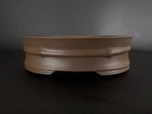 Ryuji 龍司 — Tokoname, Aichi（常滑市）— 37.6cm Oval Unglazed Bamboo-Band Bonsai Pot（楕円鉢・無釉・竹節帯）