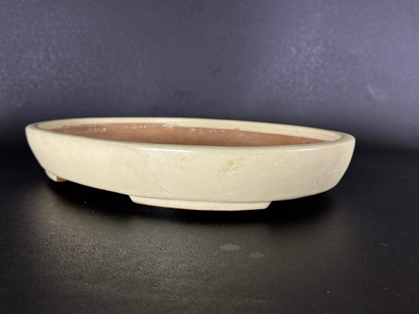 YAMAFUSA 4th Generation KOIE 山房四代 鯉江 (aka SAMBO) – 常滑 – 40.7cm Oval Light Cream Glazed Bonsai Pot（楕円鉢・淡クリーム釉）