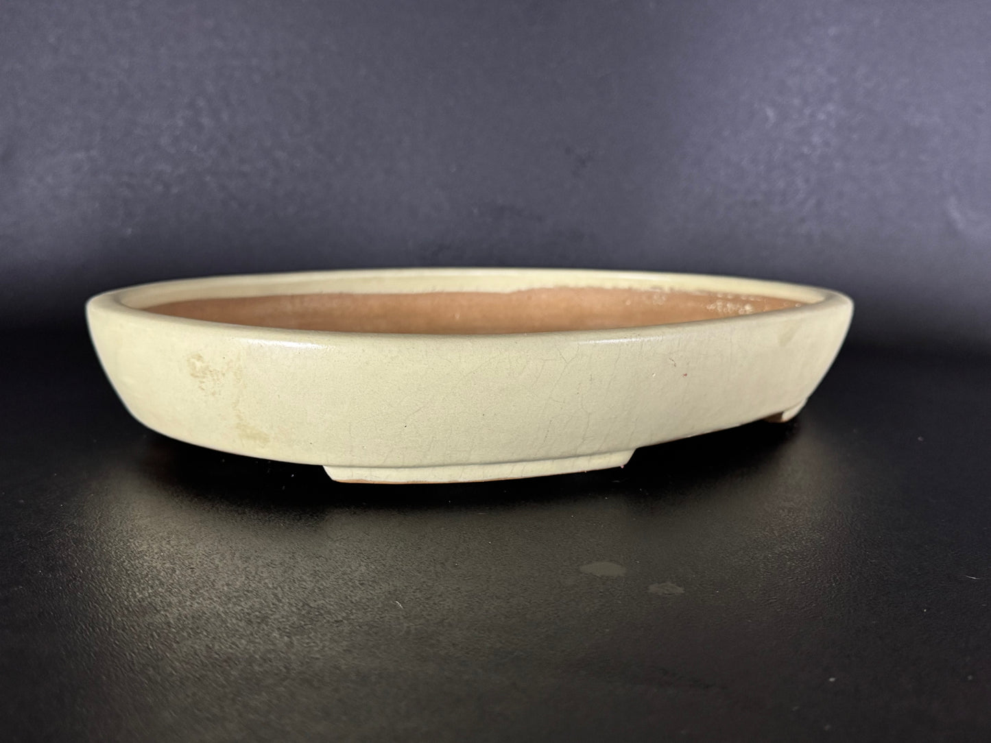 YAMAFUSA 4th Generation KOIE 山房四代 鯉江 (aka SAMBO) – 常滑 – 40.7cm Oval Light Cream Glazed Bonsai Pot（楕円鉢・淡クリーム釉）