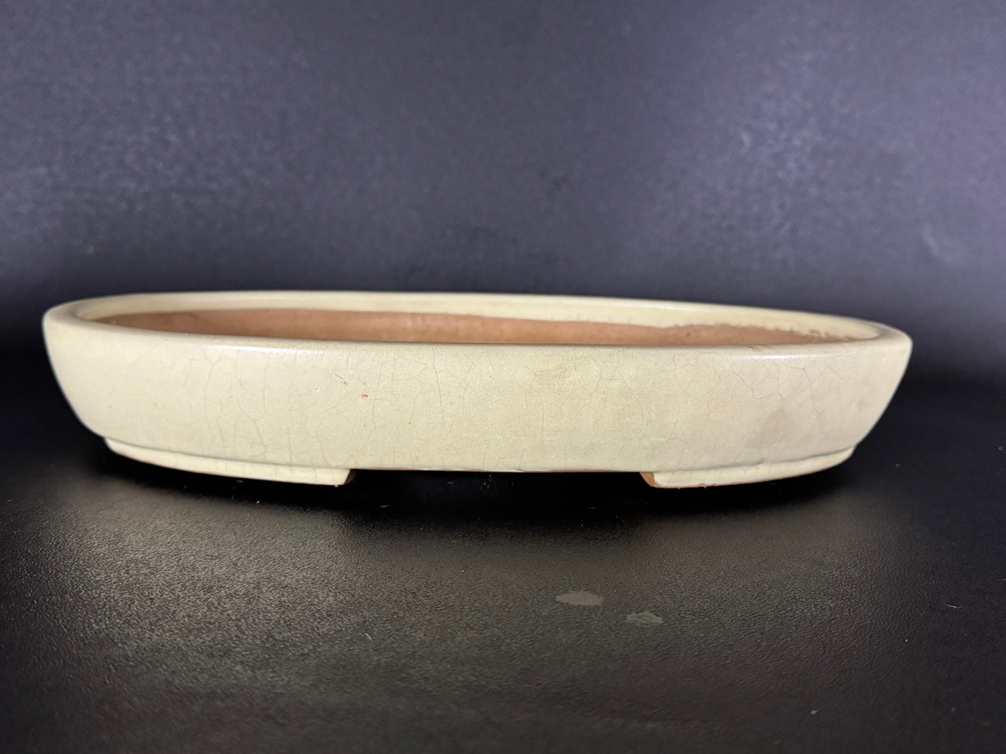 YAMAFUSA 4th Generation KOIE 山房四代 鯉江 (aka SAMBO) – 常滑 – 40.7cm Oval Light Cream Glazed Bonsai Pot（楕円鉢・淡クリーム釉）