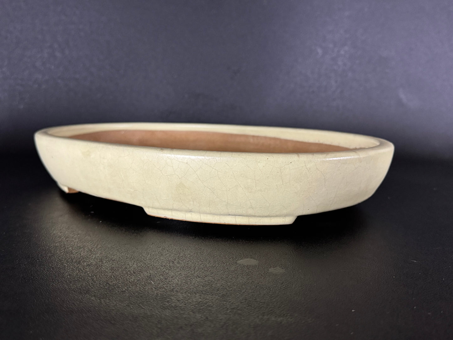 YAMAFUSA 4th Generation KOIE 山房四代 鯉江 (aka SAMBO) – 常滑 – 40.7cm Oval Light Cream Glazed Bonsai Pot（楕円鉢・淡クリーム釉）