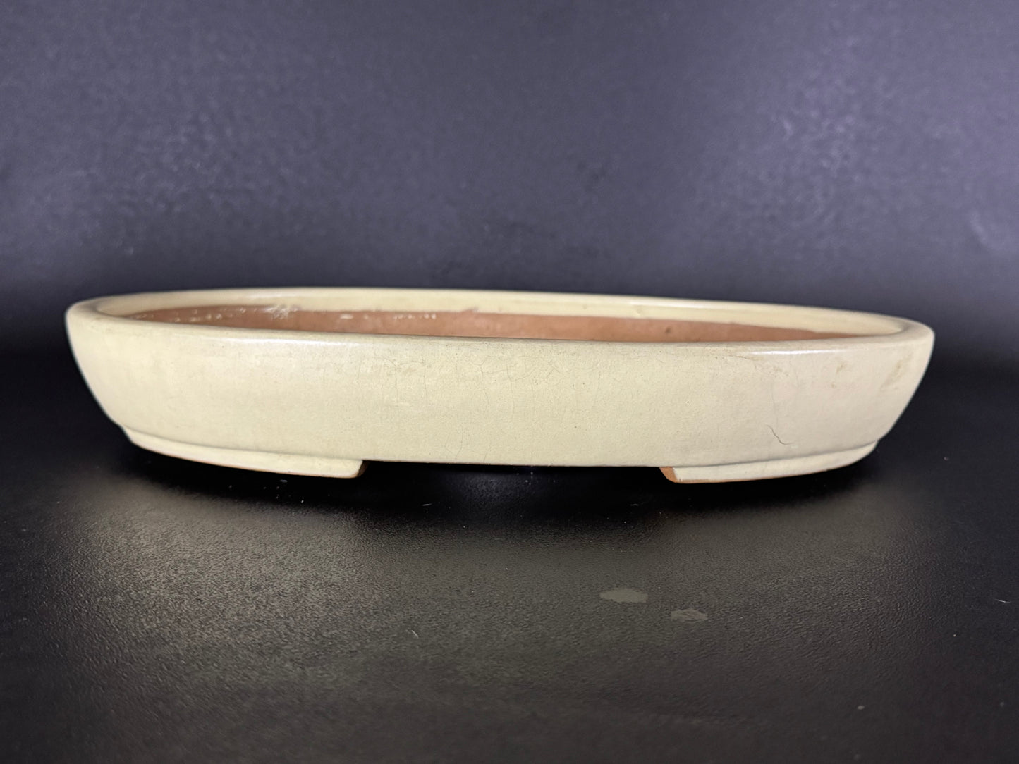 YAMAFUSA 4th Generation KOIE 山房四代 鯉江 (aka SAMBO) – 常滑 – 40.7cm Oval Light Cream Glazed Bonsai Pot（楕円鉢・淡クリーム釉）