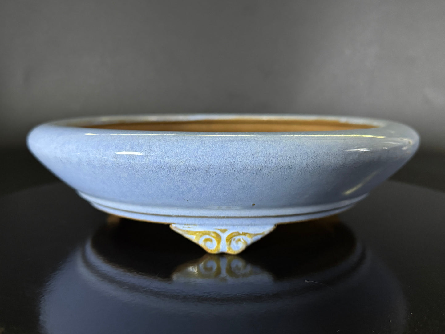 Kousen 光泉  - 常滑 – 24.8cm Round Light Blue Glazed Bonsai Pot（丸鉢・淡青釉）