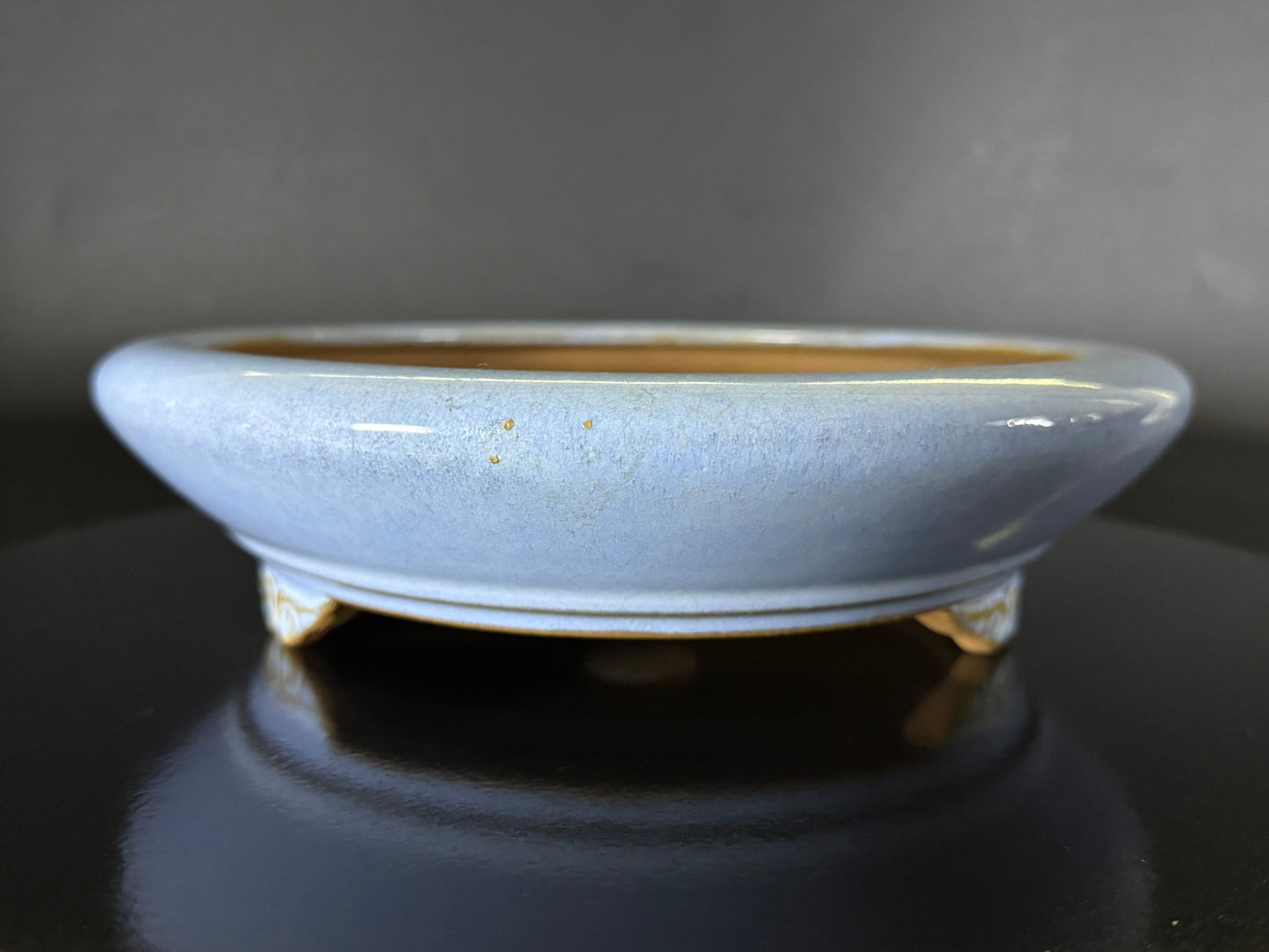 Kousen 光泉  - 常滑 – 24.8cm Round Light Blue Glazed Bonsai Pot（丸鉢・淡青釉）