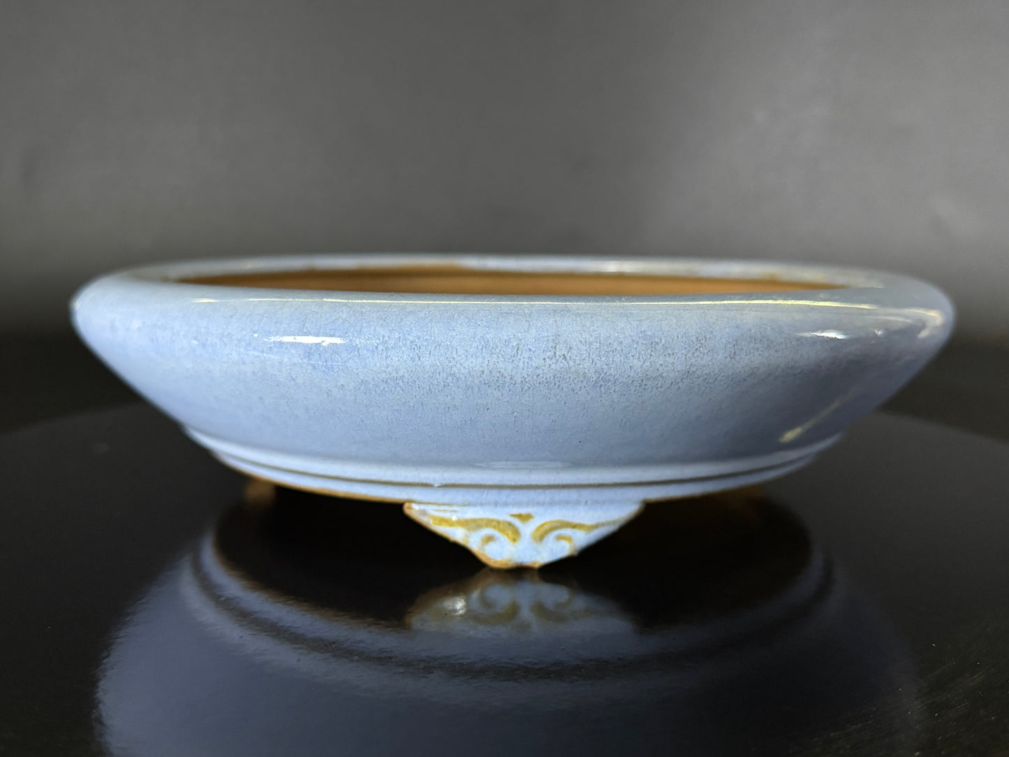 Kousen 光泉  - 常滑 – 24.8cm Round Light Blue Glazed Bonsai Pot（丸鉢・淡青釉）