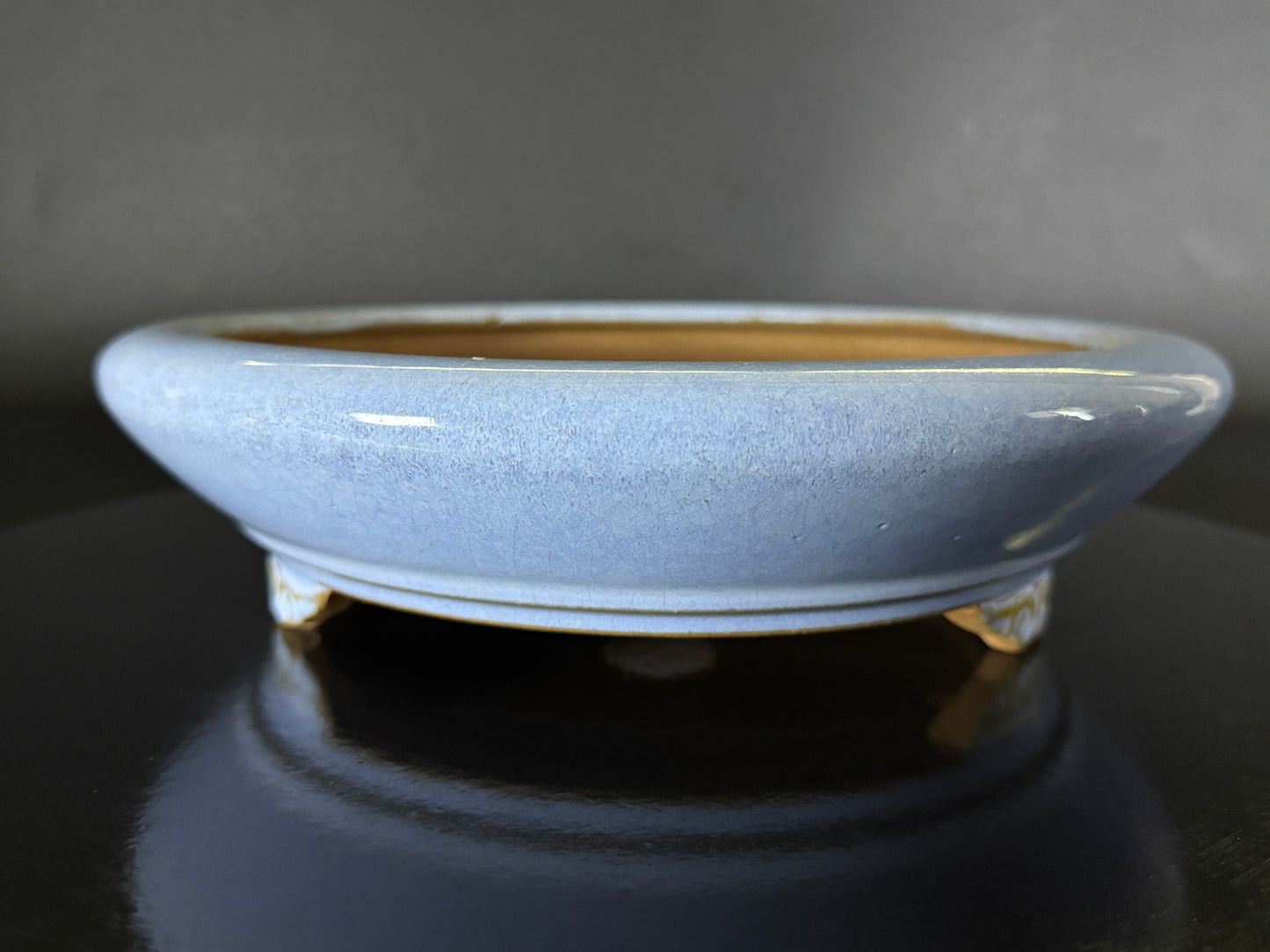 Kousen 光泉  - 常滑 – 24.8cm Round Light Blue Glazed Bonsai Pot（丸鉢・淡青釉）