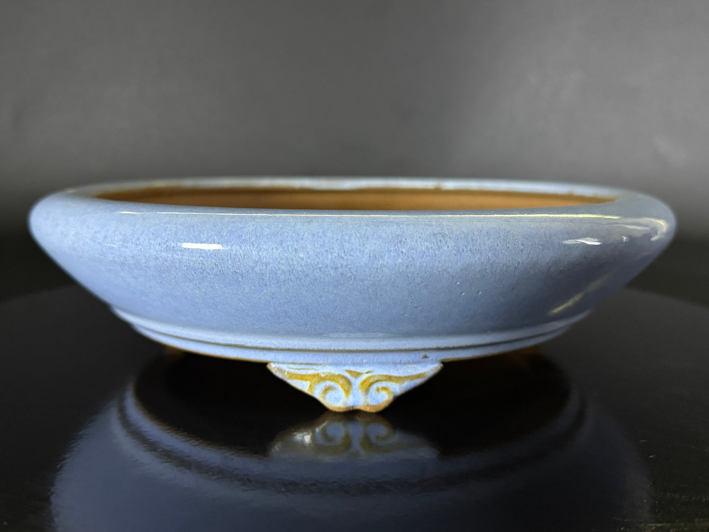 Kousen 光泉  - 常滑 – 24.8cm Round Light Blue Glazed Bonsai Pot（丸鉢・淡青釉）