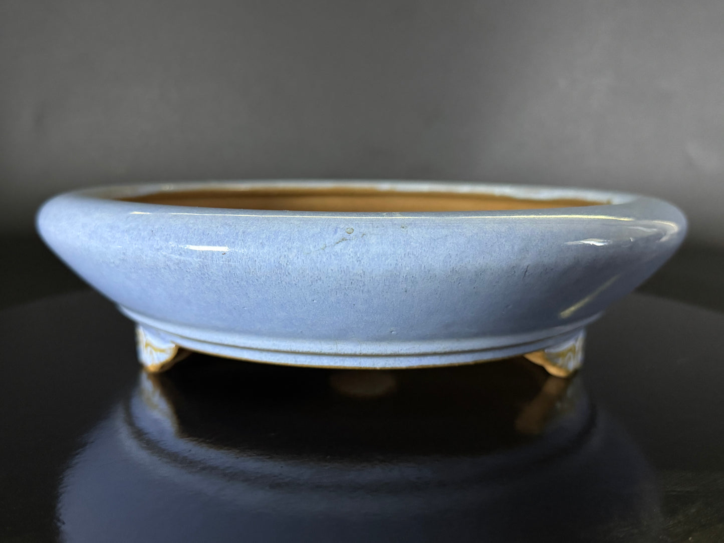 Kousen 光泉  - 常滑 – 24.8cm Round Light Blue Glazed Bonsai Pot（丸鉢・淡青釉）