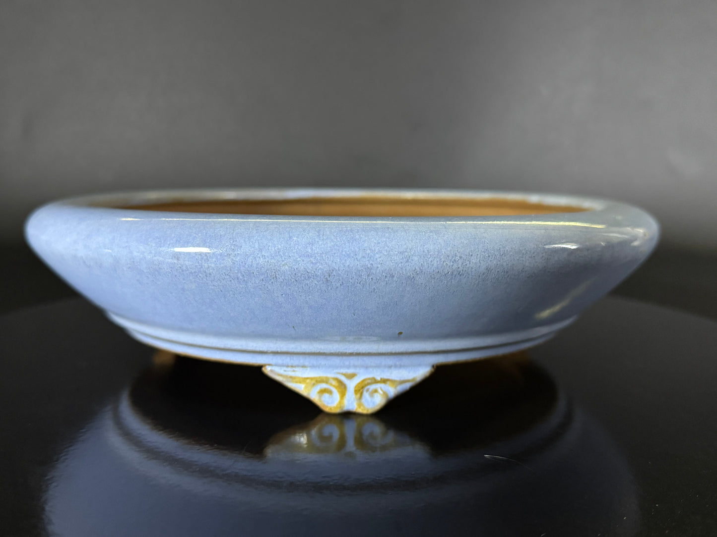 Kousen 光泉  - 常滑 – 24.8cm Round Light Blue Glazed Bonsai Pot（丸鉢・淡青釉）