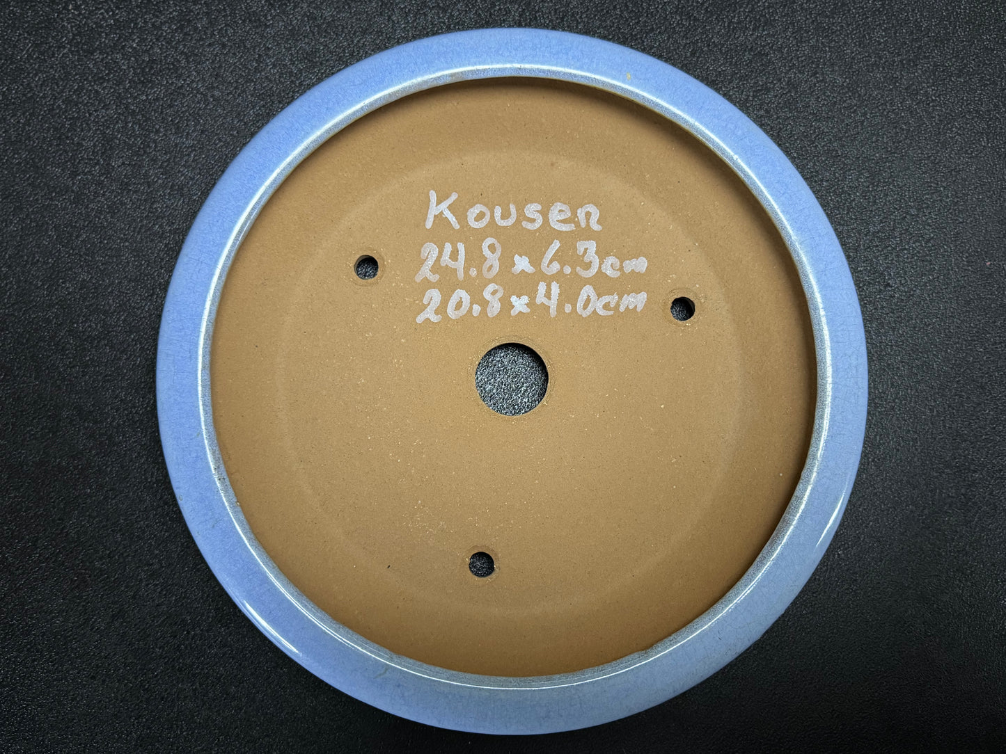 Kousen 光泉  - 常滑 – 24.8cm Round Light Blue Glazed Bonsai Pot（丸鉢・淡青釉）