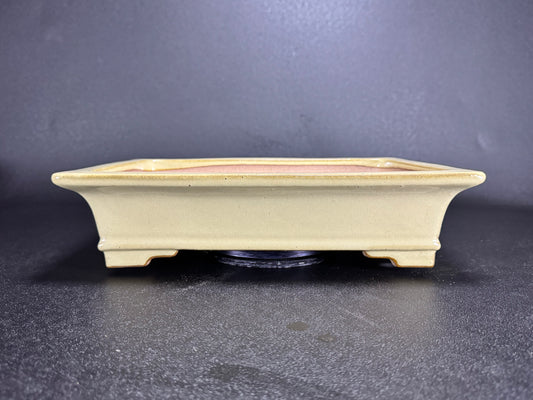 REIHO Seizan 麗峰 青山 — Tokoname, Aichi（常滑市）— 34.6cm Rectangular Light Cream Glazed Bonsai Pot（長方鉢・淡クリーム釉）