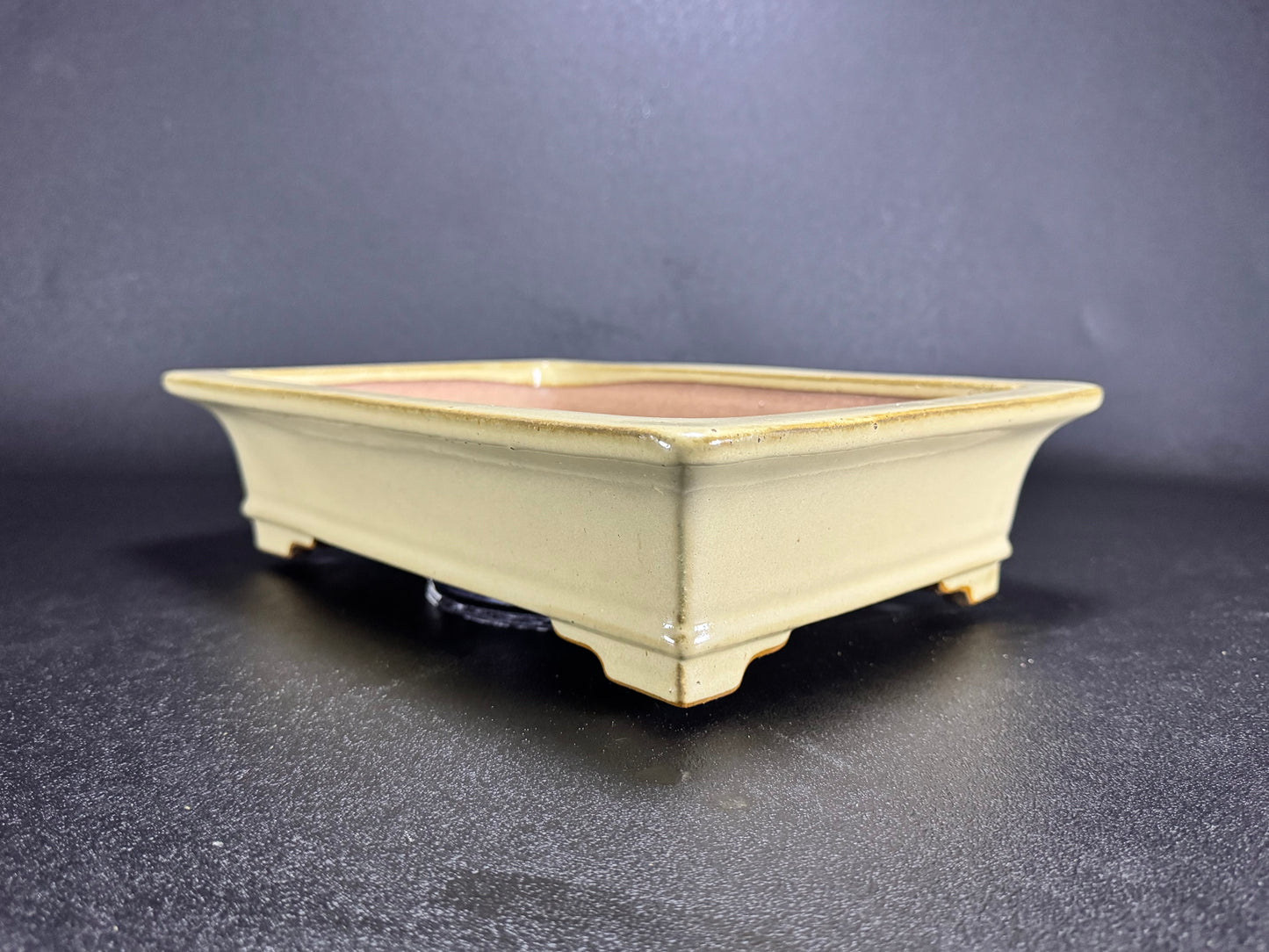 REIHO Seizan 麗峰 青山 — Tokoname, Aichi（常滑市）— 34.6cm Rectangular Light Cream Glazed Bonsai Pot（長方鉢・淡クリーム釉）