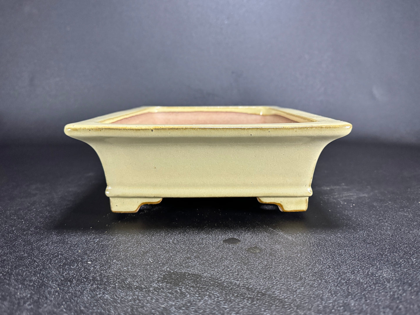 REIHO Seizan 麗峰 青山 — Tokoname, Aichi（常滑市）— 34.6cm Rectangular Light Cream Glazed Bonsai Pot（長方鉢・淡クリーム釉）
