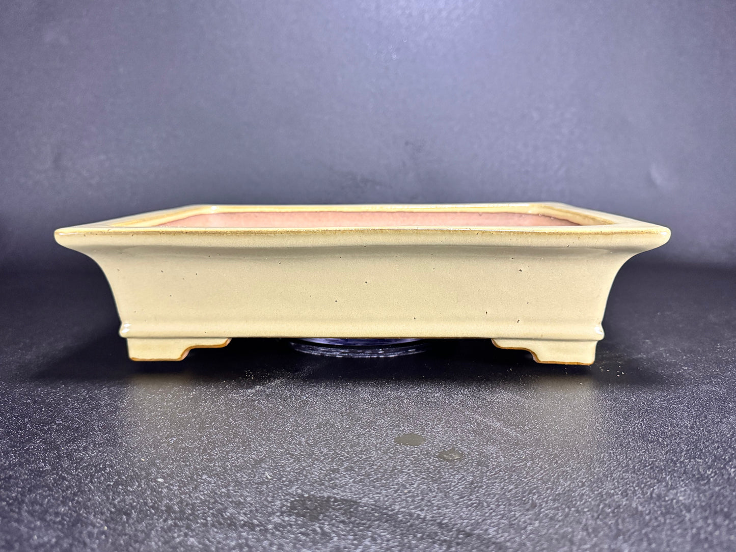 REIHO Seizan 麗峰 青山 — Tokoname, Aichi（常滑市）— 34.6cm Rectangular Light Cream Glazed Bonsai Pot（長方鉢・淡クリーム釉）