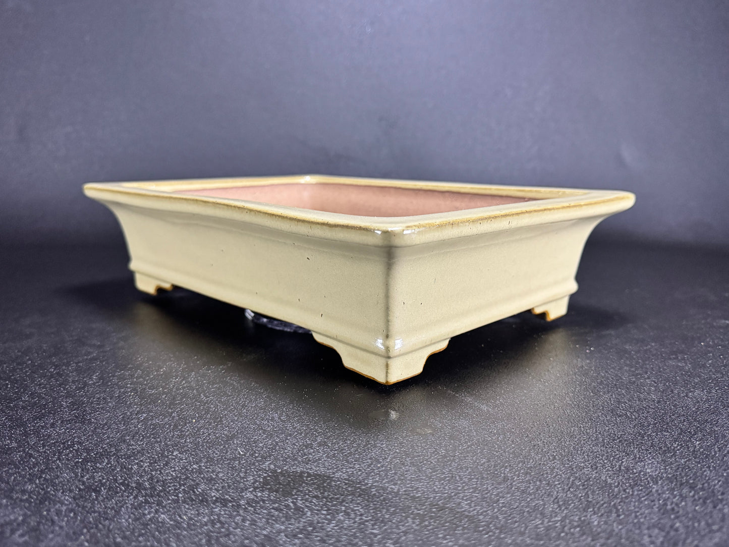REIHO Seizan 麗峰 青山 — Tokoname, Aichi（常滑市）— 34.6cm Rectangular Light Cream Glazed Bonsai Pot（長方鉢・淡クリーム釉）