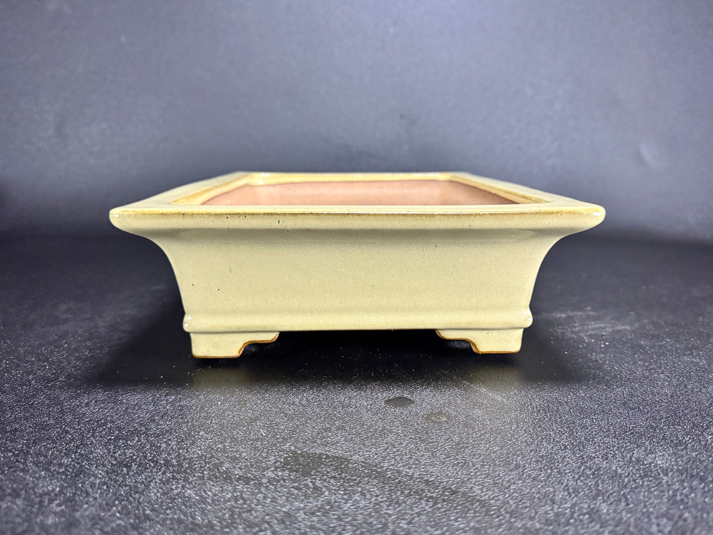 REIHO Seizan 麗峰 青山 — Tokoname, Aichi（常滑市）— 34.6cm Rectangular Light Cream Glazed Bonsai Pot（長方鉢・淡クリーム釉）