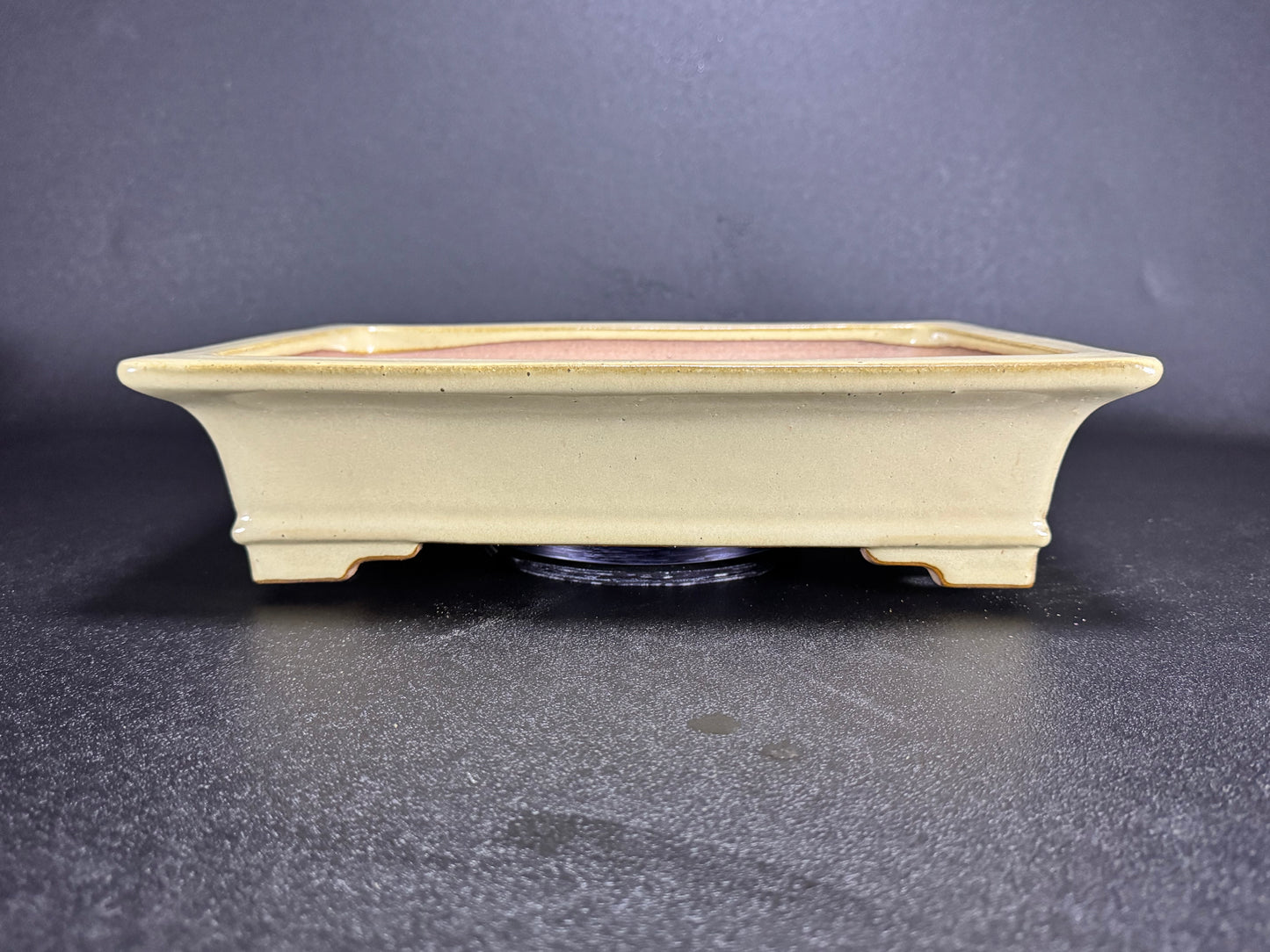 REIHO Seizan 麗峰 青山 — Tokoname, Aichi（常滑市）— 34.6cm Rectangular Light Cream Glazed Bonsai Pot（長方鉢・淡クリーム釉）