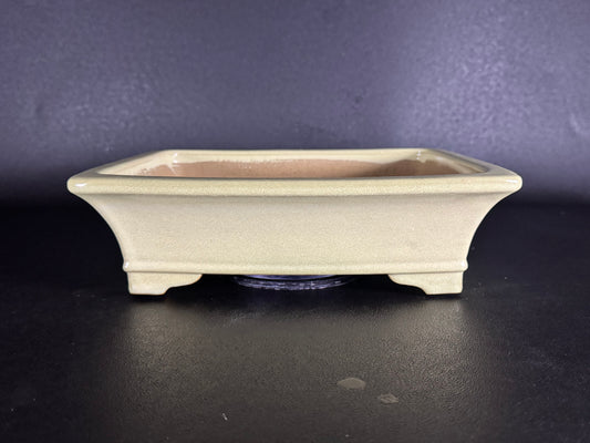 Yamafusa Koie 山房鯉江 — 4th Generation / Sambo 四代目 山房 — Tokoname, Aichi（常滑市）— 31.2cm Rectangular Light Cream Glazed Bonsai Pot（長方鉢・淡クリーム釉）