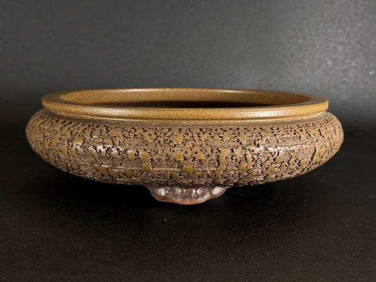 Rizan 利山 Hand Signed 爪描き – 常滑市 (Tokoname) – 31.5cm Round Unglazed Bonsai Pot 丸鉢 無釉