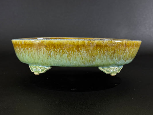 Fuka 風香 (Kiyoshi Koiwai 小岩井清) – Tokoname, Aichi（常滑市）– 25.0cm Oval 楕円鉢 – Blue-Green Running Ruri Glazed 青緑瑠璃流れ釉