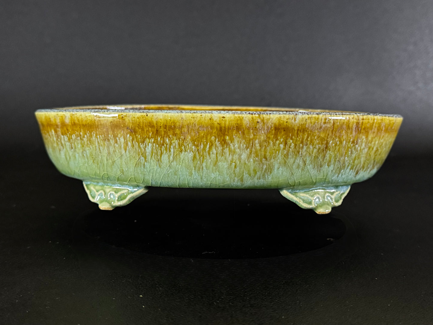 Fuka 風香 (Kiyoshi Koiwai 小岩井清) – Tokoname, Aichi（常滑市）– 25.0cm Oval 楕円鉢 – Blue-Green Running Ruri Glazed 青緑瑠璃流れ釉