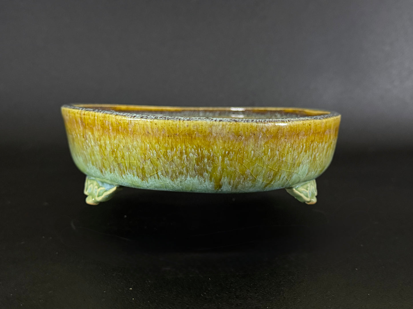 Fuka 風香 (Kiyoshi Koiwai 小岩井清) – Tokoname, Aichi（常滑市）– 25.0cm Oval 楕円鉢 – Blue-Green Running Ruri Glazed 青緑瑠璃流れ釉