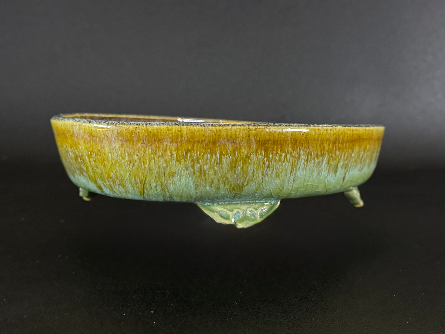 Fuka 風香 (Kiyoshi Koiwai 小岩井清) – Tokoname, Aichi（常滑市）– 25.0cm Oval 楕円鉢 – Blue-Green Running Ruri Glazed 青緑瑠璃流れ釉