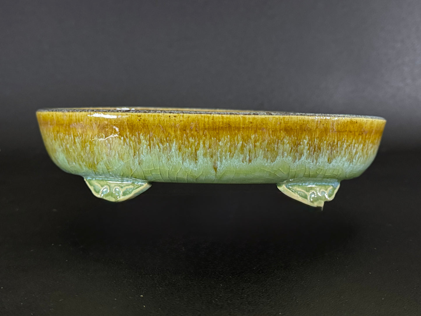 Fuka 風香 (Kiyoshi Koiwai 小岩井清) – Tokoname, Aichi（常滑市）– 25.0cm Oval 楕円鉢 – Blue-Green Running Ruri Glazed 青緑瑠璃流れ釉