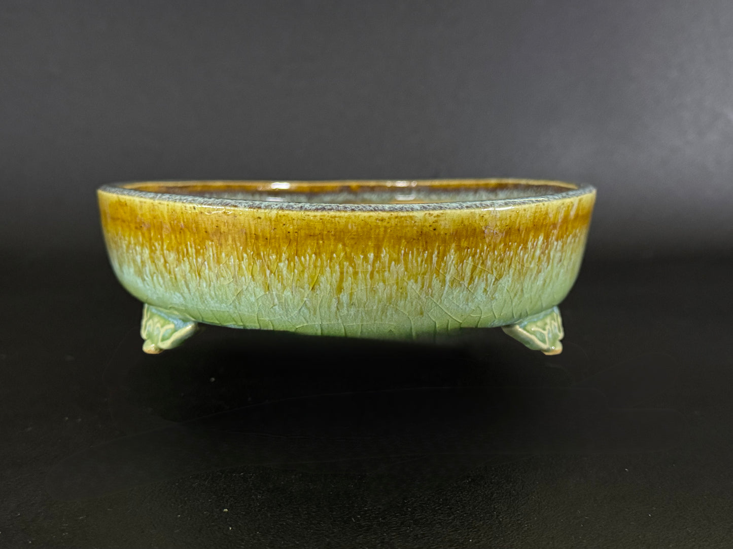 Fuka 風香 (Kiyoshi Koiwai 小岩井清) – Tokoname, Aichi（常滑市）– 25.0cm Oval 楕円鉢 – Blue-Green Running Ruri Glazed 青緑瑠璃流れ釉