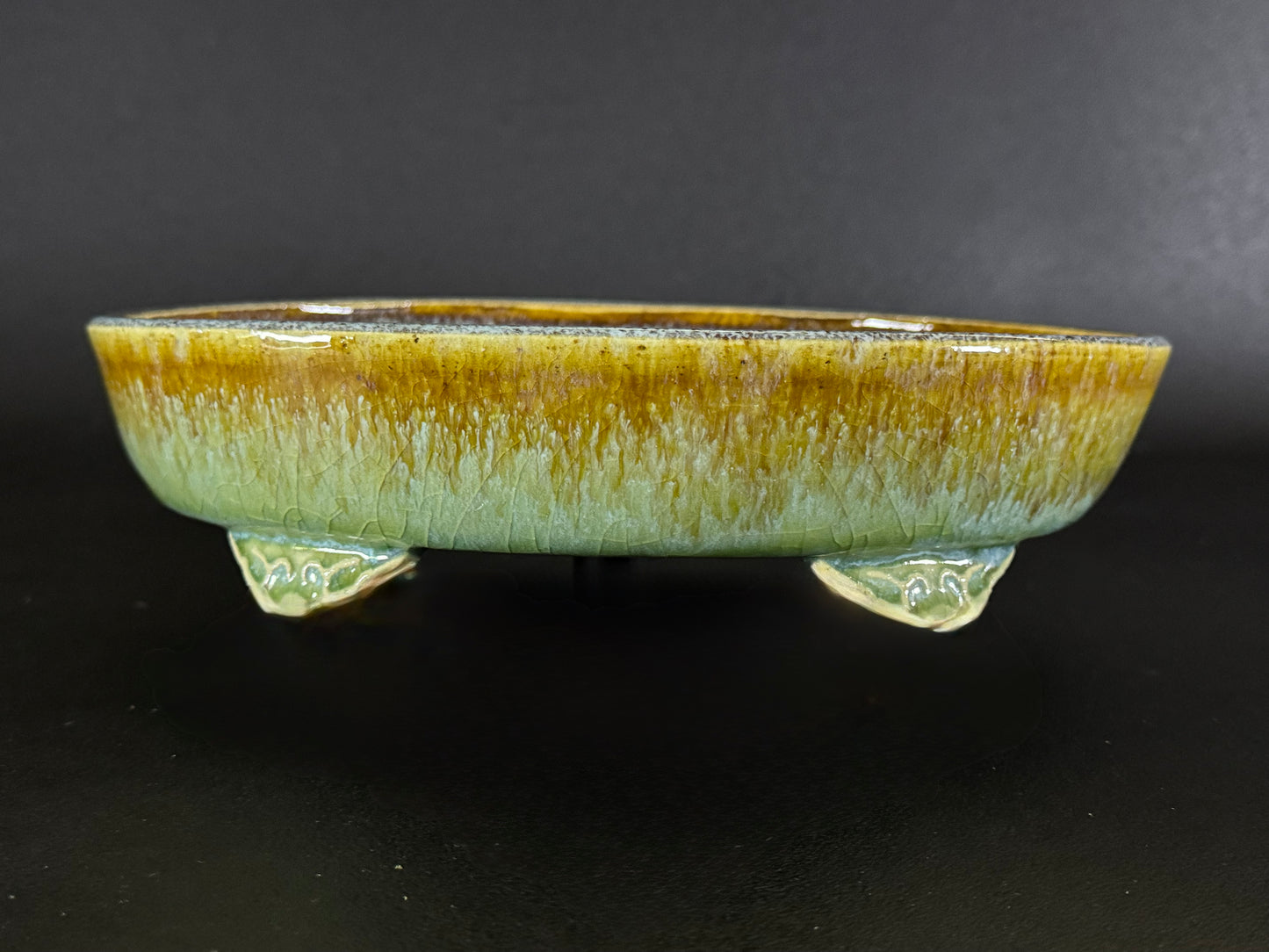 Fuka 風香 (Kiyoshi Koiwai 小岩井清) – Tokoname, Aichi（常滑市）– 25.0cm Oval 楕円鉢 – Blue-Green Running Ruri Glazed 青緑瑠璃流れ釉