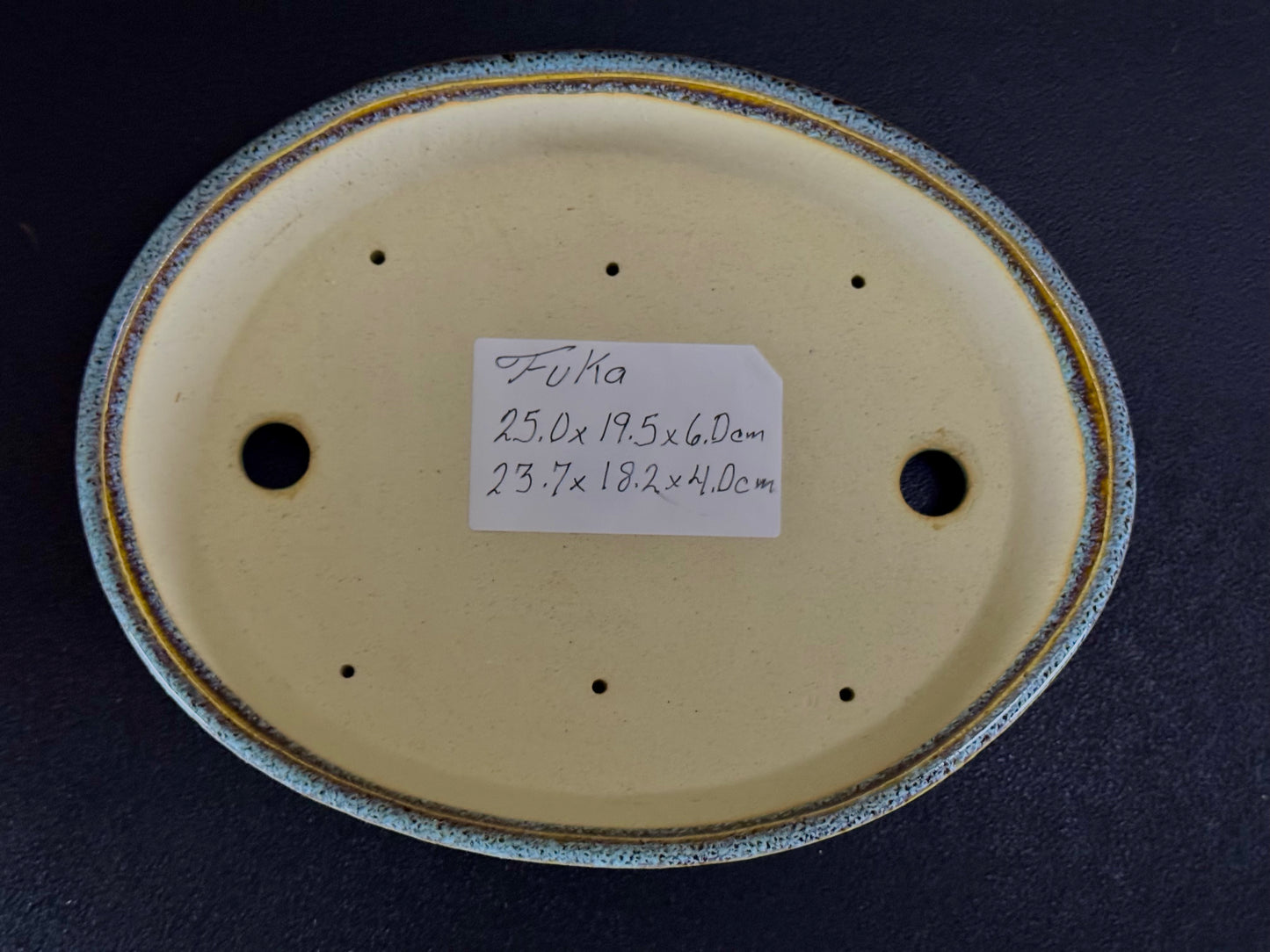 Fuka 風香 (Kiyoshi Koiwai 小岩井清) – Tokoname, Aichi（常滑市）– 25.0cm Oval 楕円鉢 – Blue-Green Running Ruri Glazed 青緑瑠璃流れ釉