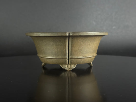 Wazyaku 和山作 – Tokoname 常滑市 – 12.4cm Soft Mokko-gata 木瓜形 Unglazed 無釉 Bonsai Pot