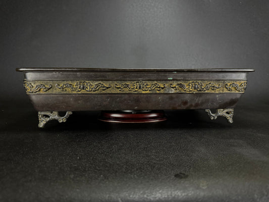 Harada Minekumo 原田峯雲 – Japan 日本 – 45.5cm Rectangular Solid Bronze Suiban 長方形 青銅製水盤