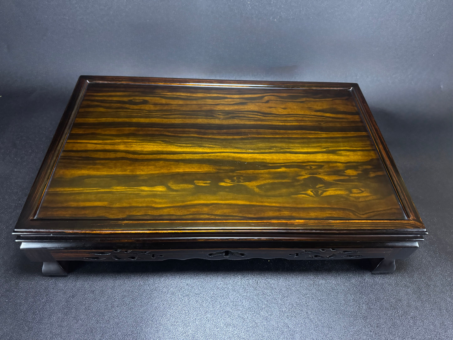 0 Japanese Bonsai Display Stand 盆栽飾台 – Ebony / Rosewood Style 黒檀・紫檀調 – Rectangular Kadai 花台 – Pierced Openwork Carving 透かし彫り – 54.7cm